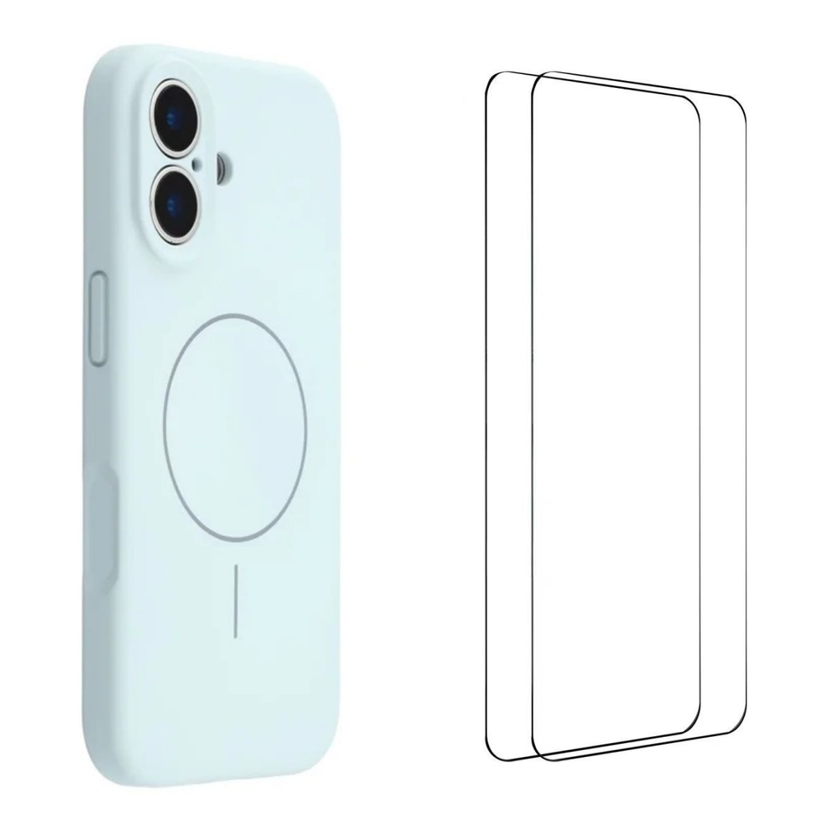 For iPhone 17 Case with 2pcs Screen Films WANLONFENG XQ1 Series TPU Liquid Silicone Precise Cutout Phone Cover Compatible with MagSafe - Sky Blue