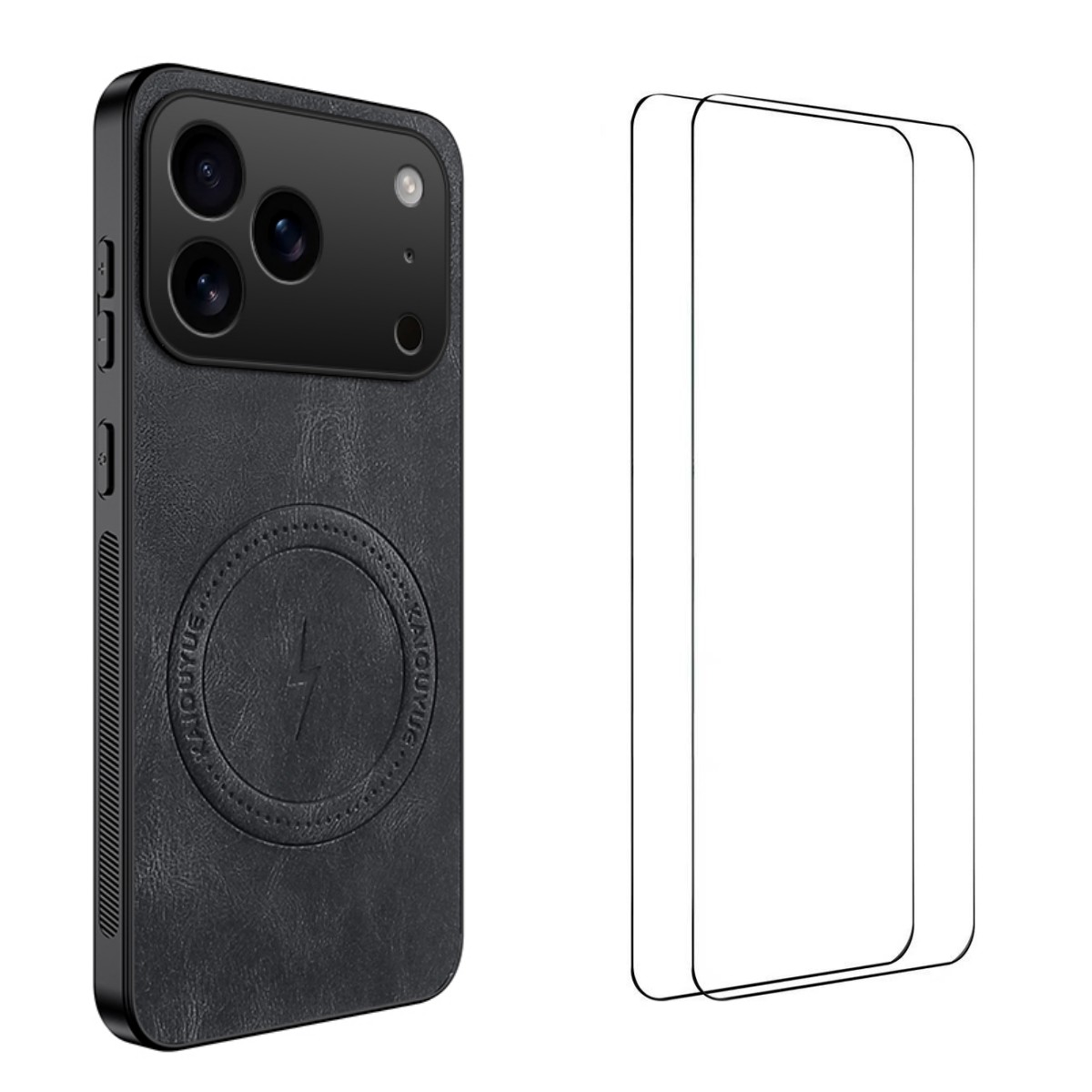 For iPhone 17 Pro Max Magnetic Case WANLONFENG SD Series PC TPU Phone Cover with 2Pcs Screen Film - Black