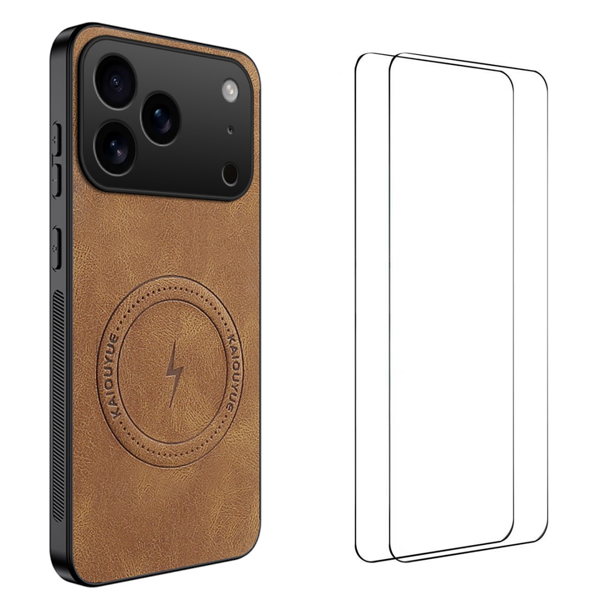 For iPhone 17 Pro Max Magnetic Case WANLONFENG SD Series PC TPU Phone Cover with 2Pcs Screen Film - Brown