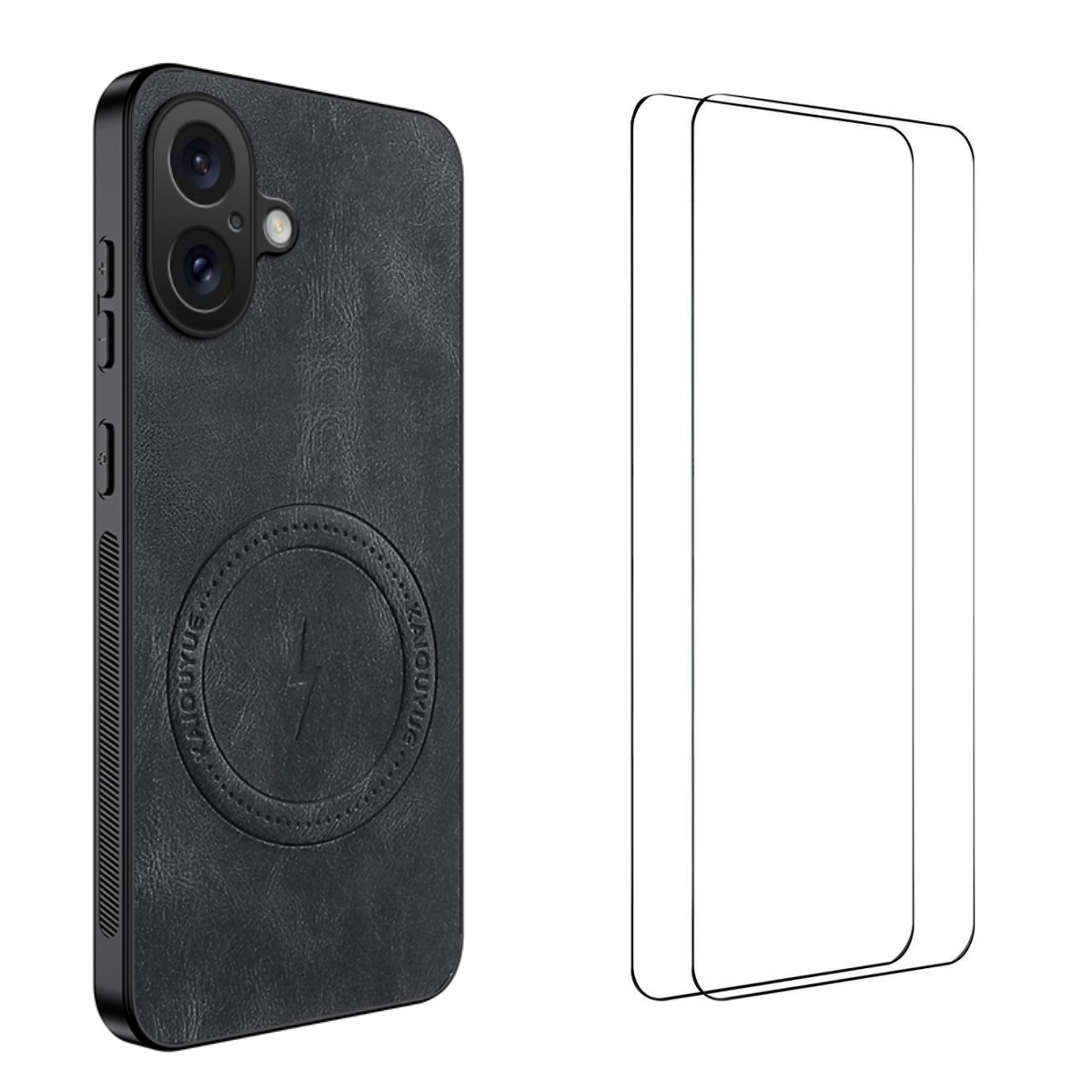 For iPhone 17 Magnetic Case WANLONFENG SD Series PC TPU Phone Cover with 2Pcs Screen Film - Black