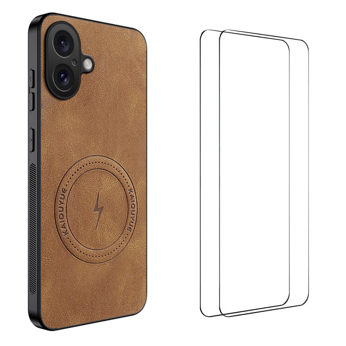 For iPhone 17 Magnetic Case WANLONFENG SD Series PC TPU Phone Cover with 2Pcs Screen Film - Brown