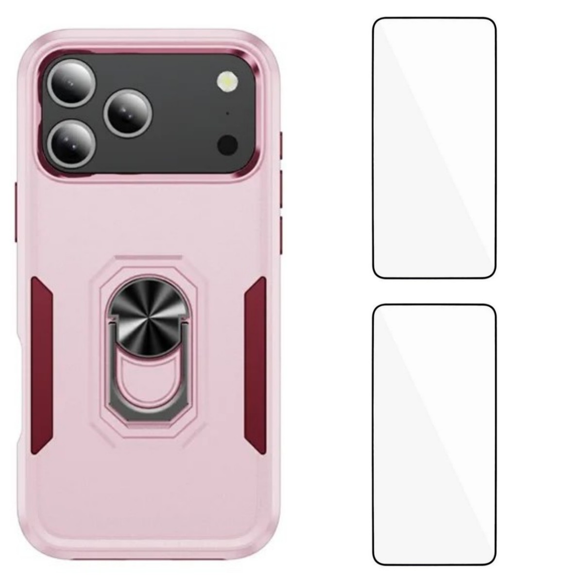 For iPhone 17 Pro Max Case with 2Pcs Tempered Glass WANLONFENG KT Series PC TPU Kickstand Phone Cover - Pink