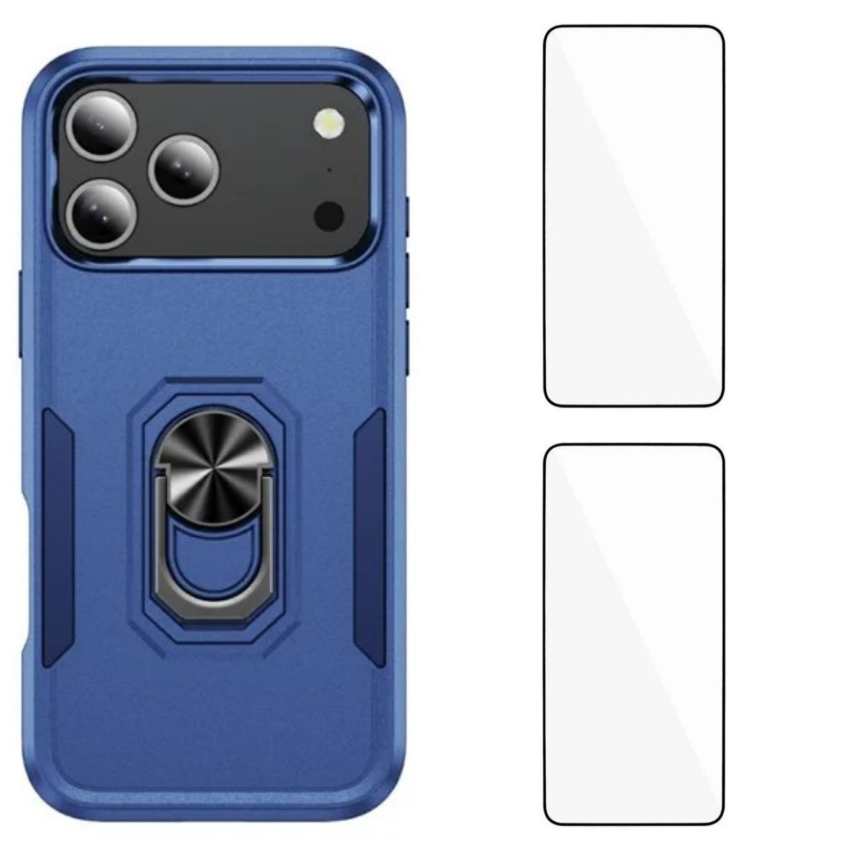 For iPhone 17 Pro Max Case with 2Pcs Tempered Glass WANLONFENG KT Series PC TPU Kickstand Phone Cover - Blue