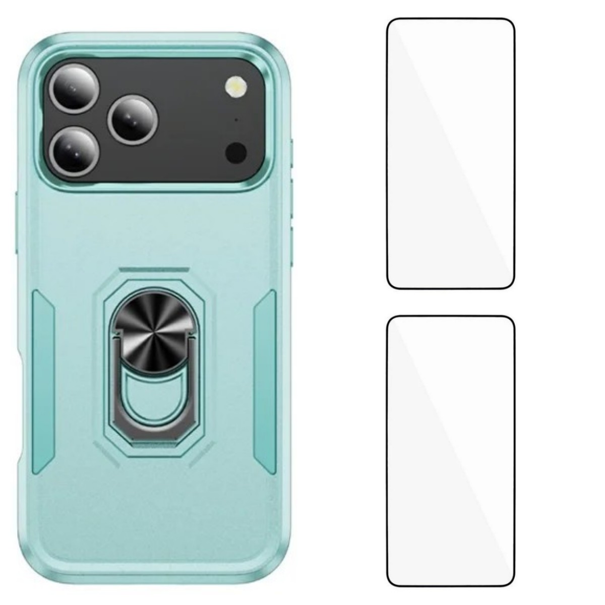 For iPhone 17 Pro Max Case with 2Pcs Tempered Glass WANLONFENG KT Series PC TPU Kickstand Phone Cover - Green