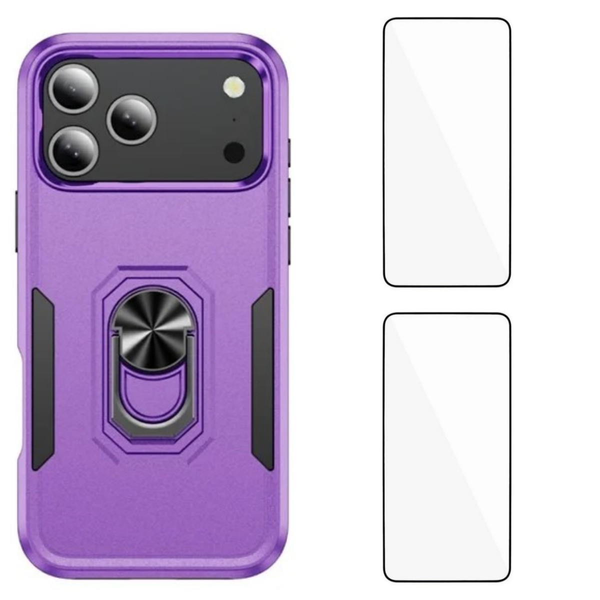 For iPhone 17 Pro Max Case with 2Pcs Tempered Glass WANLONFENG KT Series PC TPU Kickstand Phone Cover - Purple