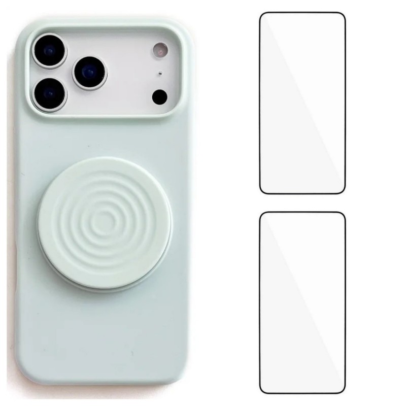 For iPhone 17 Pro Max Kickstand Case WANLONFENG ZJ Series TPU Liquid Silicone Phone Cover with 2 Tempered Glass Films - Green