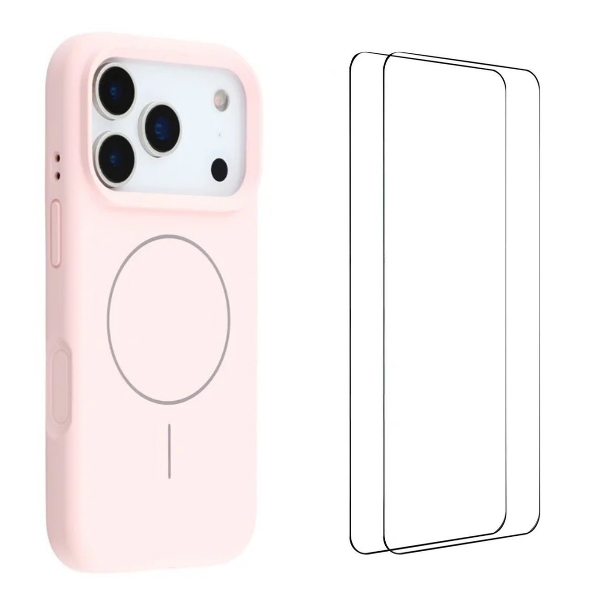 For iPhone 17 Pro Max Case Compatible with MagSafe WANLONFENG XQ Series TPU Liquid Silicone Phone Cover with 2 Tempered Glass Films - Pink