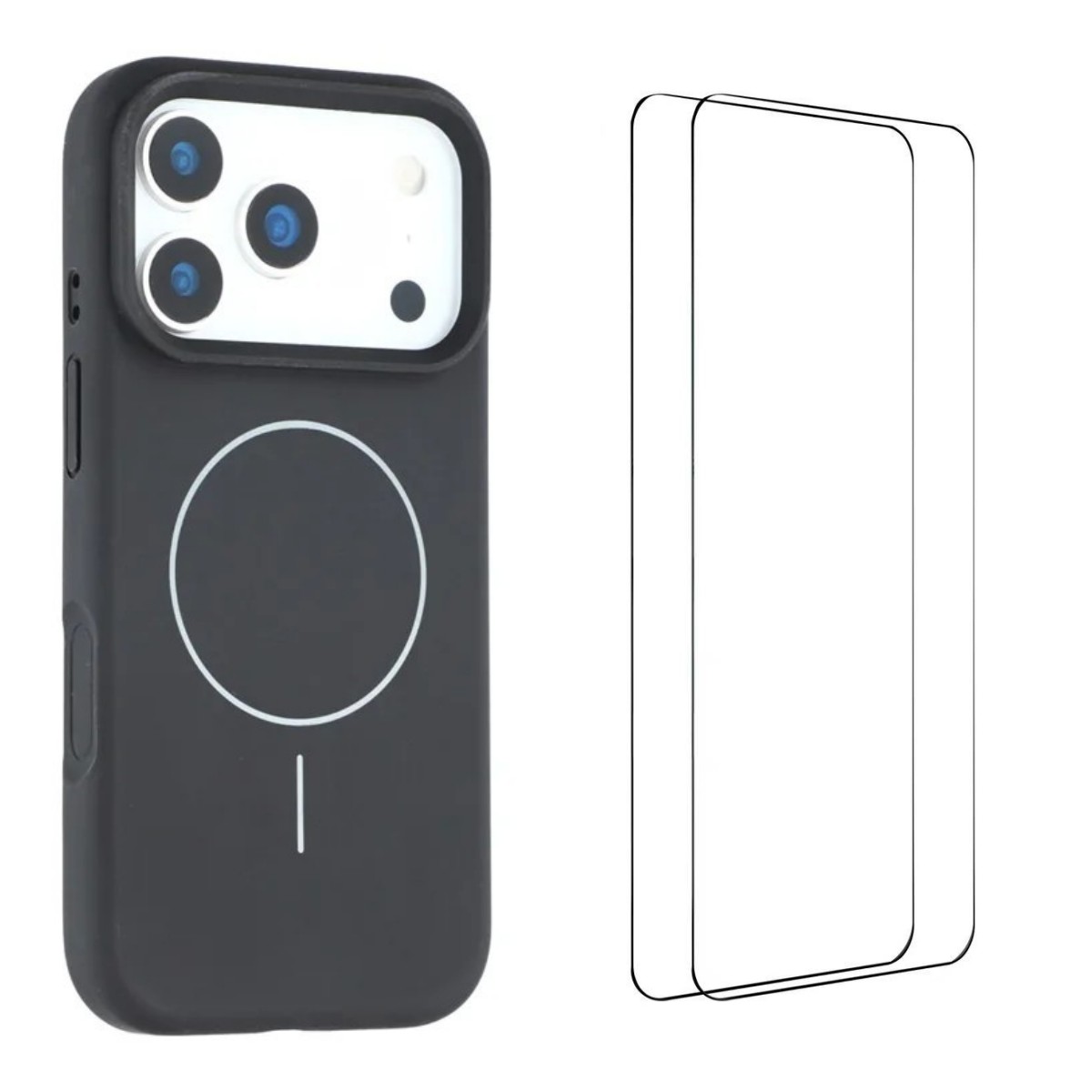 For iPhone 17 Pro Max Case Compatible with MagSafe WANLONFENG XQ Series TPU Liquid Silicone Phone Cover with 2 Tempered Glass Films - Black