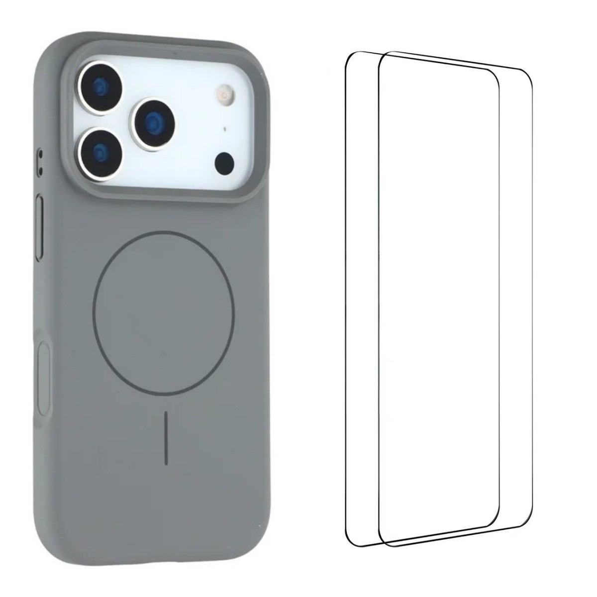 For iPhone 17 Pro Max Case Compatible with MagSafe WANLONFENG XQ Series TPU Liquid Silicone Phone Cover with 2 Tempered Glass Films - Grey