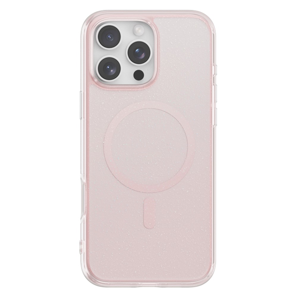 For iPhone 16 Pro Max Case Compatible with MagSafe Sparkling Glitter PC + TPU Phone Cover - Transparent Pink