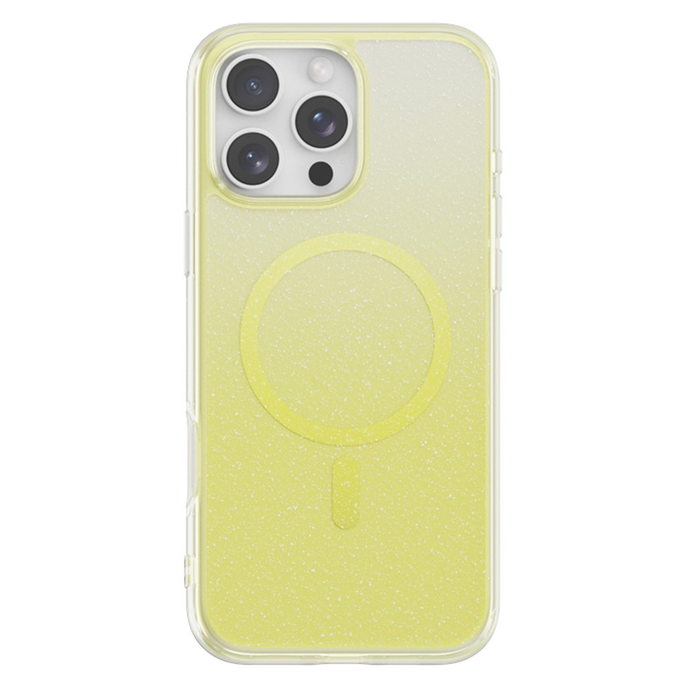 For iPhone 16 Pro Max Case Compatible with MagSafe Sparkling Glitter PC + TPU Phone Cover - Transparent Yellow