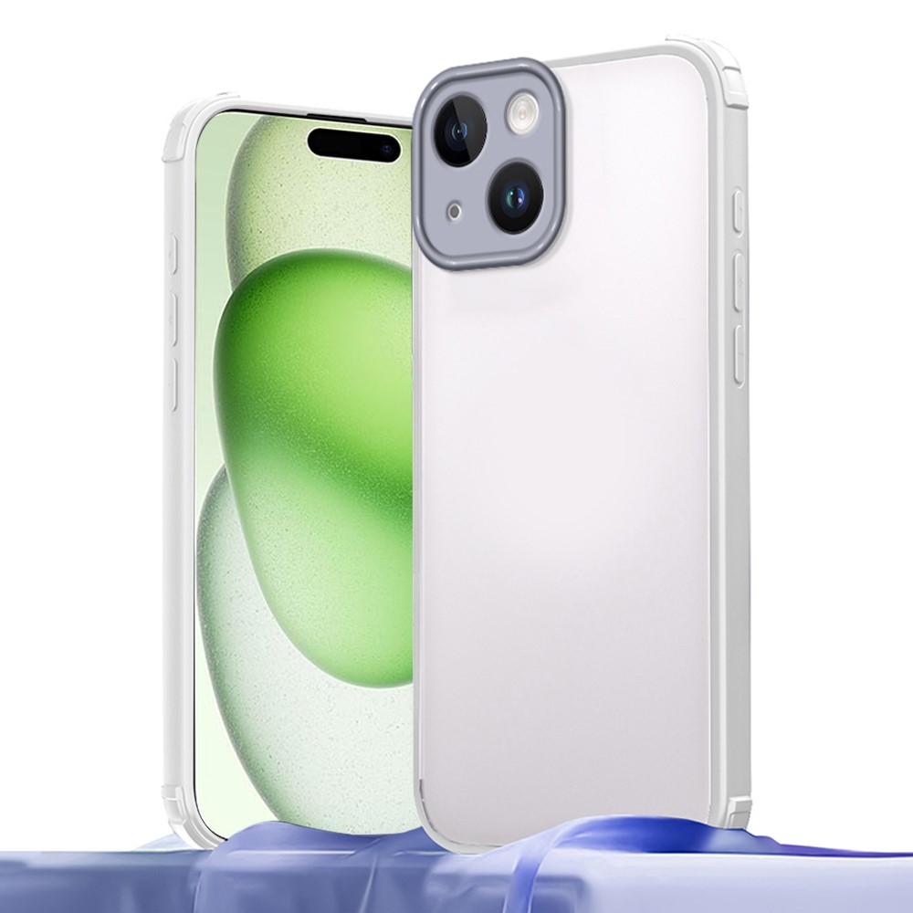 For iPhone 15 Case Reinforced Corner Shockproof TPU + Acrylic Phone Cover - White