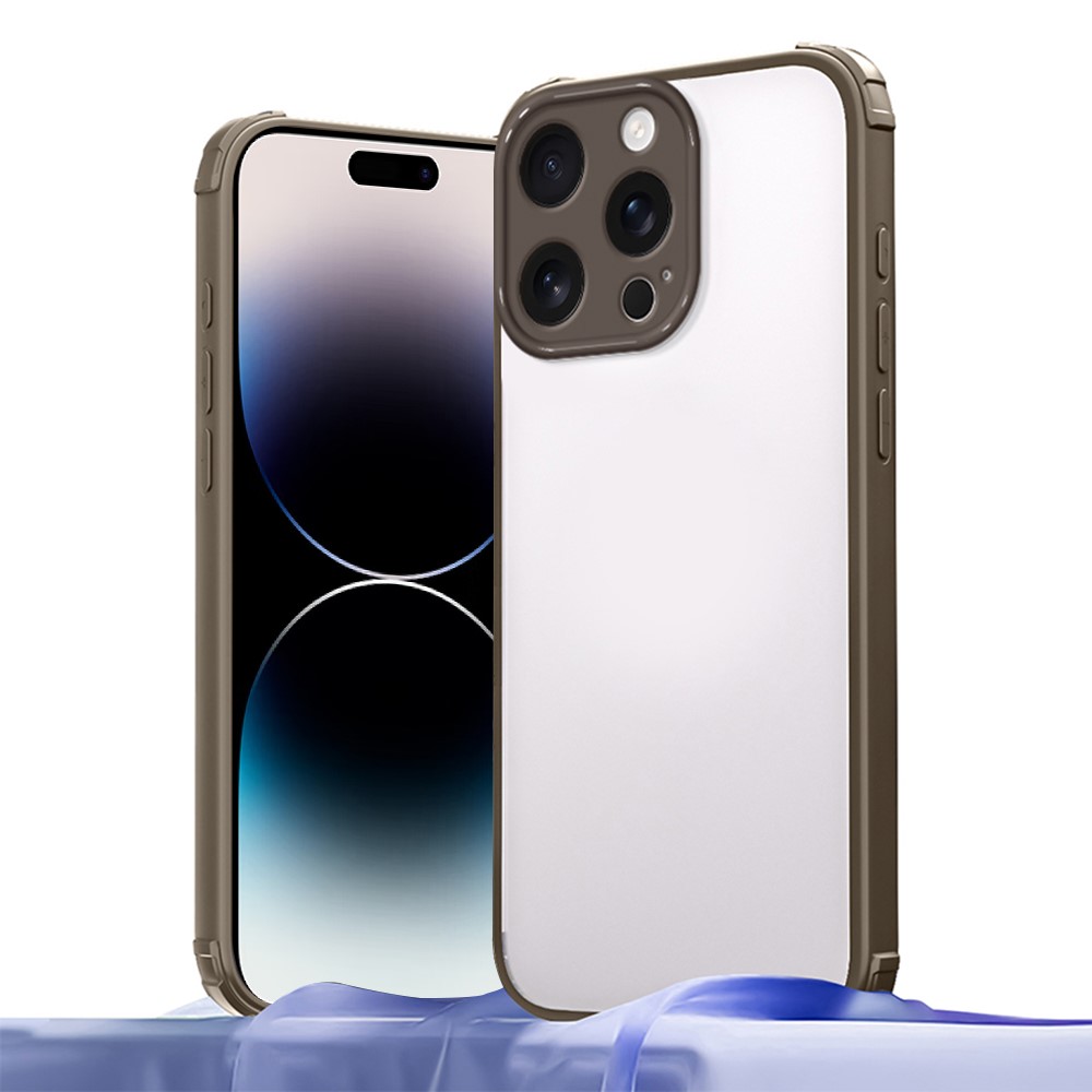 For iPhone 14 Pro Max Case Reinforced Corner Shockproof TPU + Acrylic Phone Cover - Brown