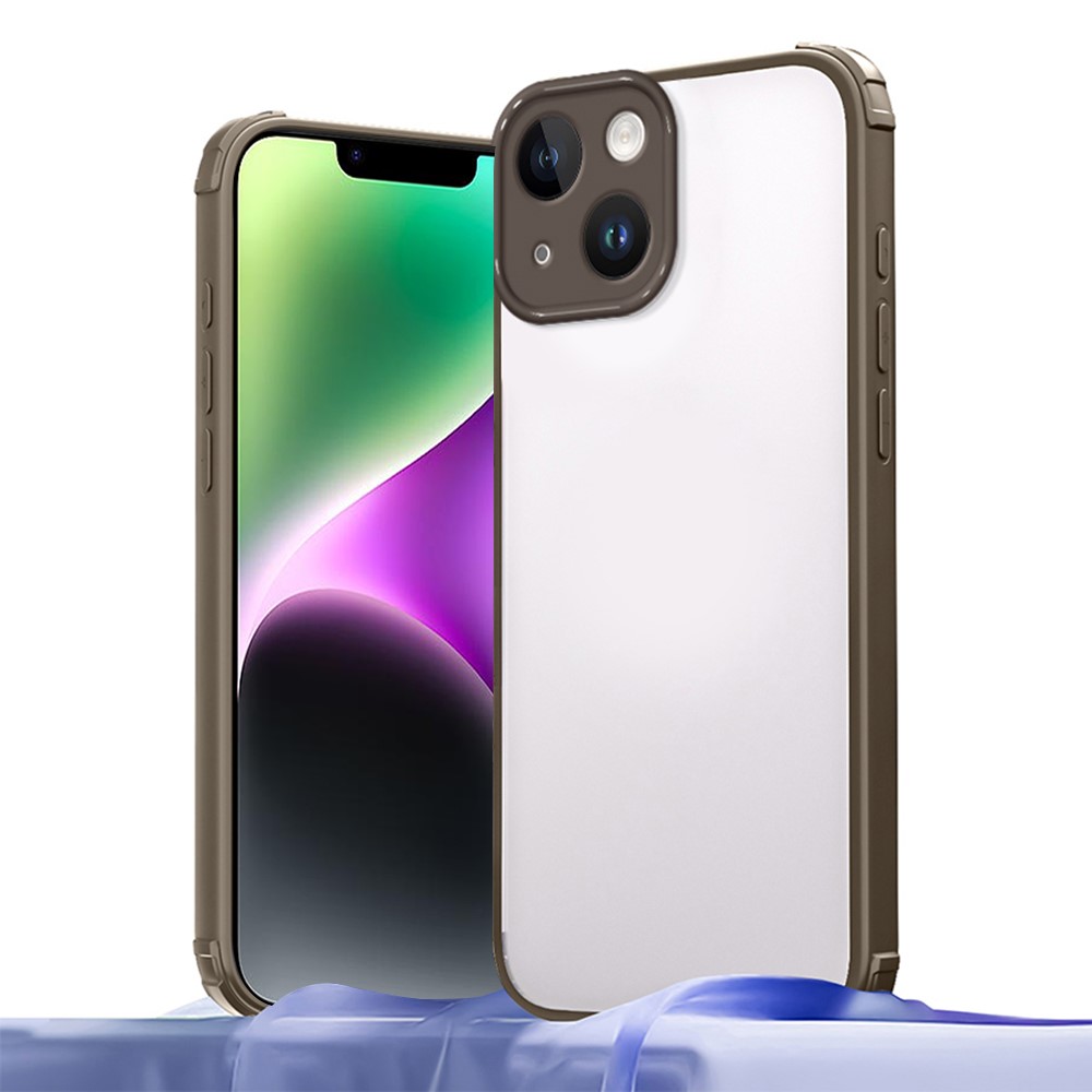 For iPhone 14 Case Reinforced Corner Shockproof TPU + Acrylic Phone Cover - Brown