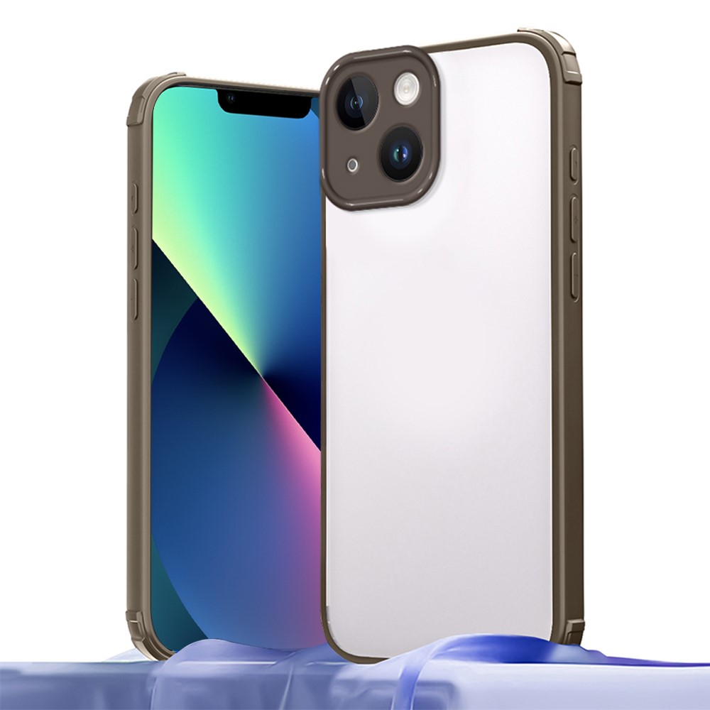 For iPhone 13 Case Reinforced Corner Shockproof TPU + Acrylic Phone Cover - Brown