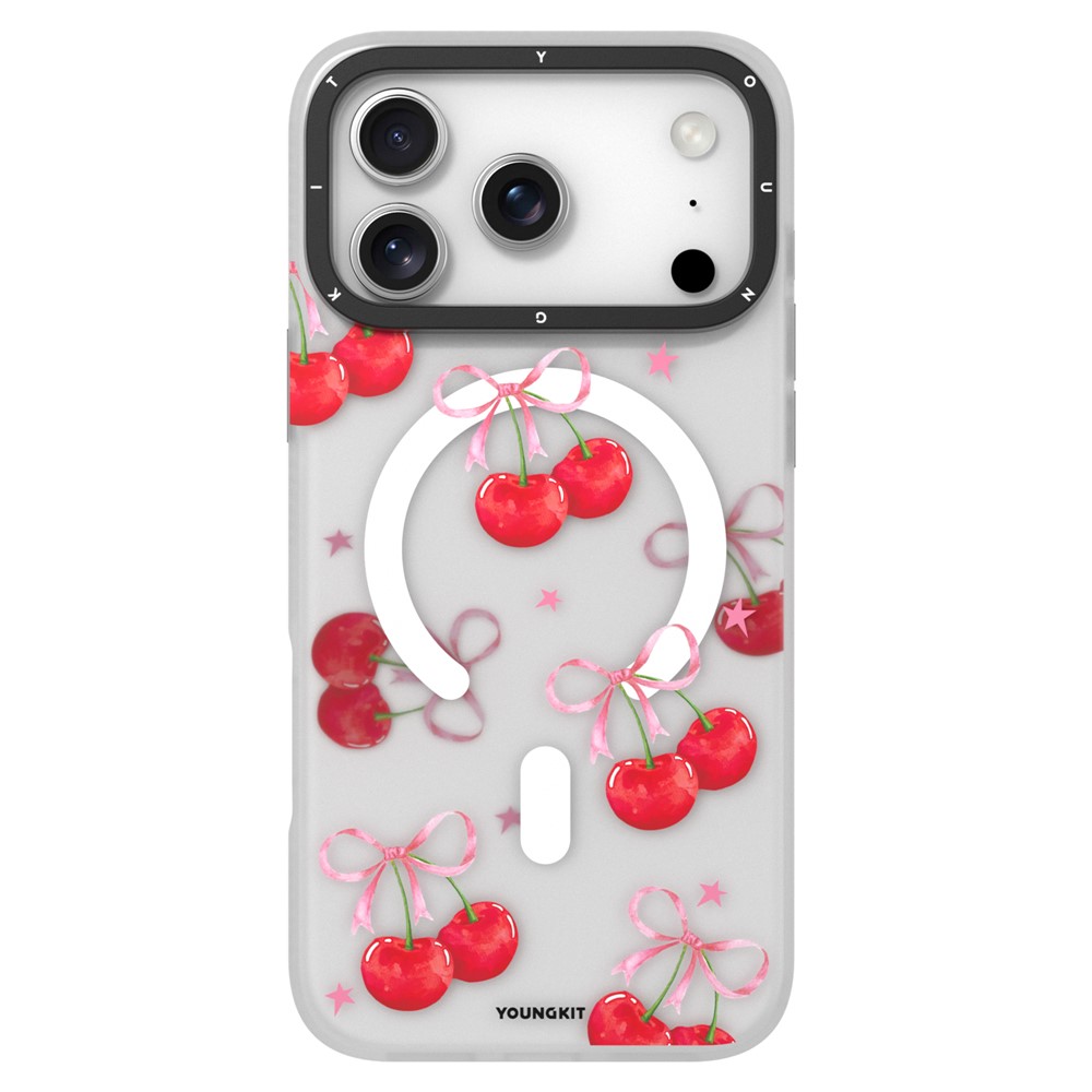 YOUNGKIT Sweetheart Story Series For iPhone 17 Pro Max Magnetic Case IMD Shockproof TPU Phone Back Cover - Cherry Language