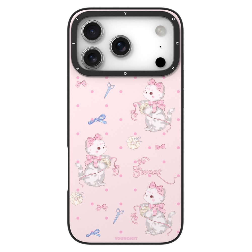 YOUNGKIT Cute Moments Series For iPhone 17 Pro Max Magnetic Case IMD Shockproof TPU Phone Back Cover - Pink Sugar Kitten