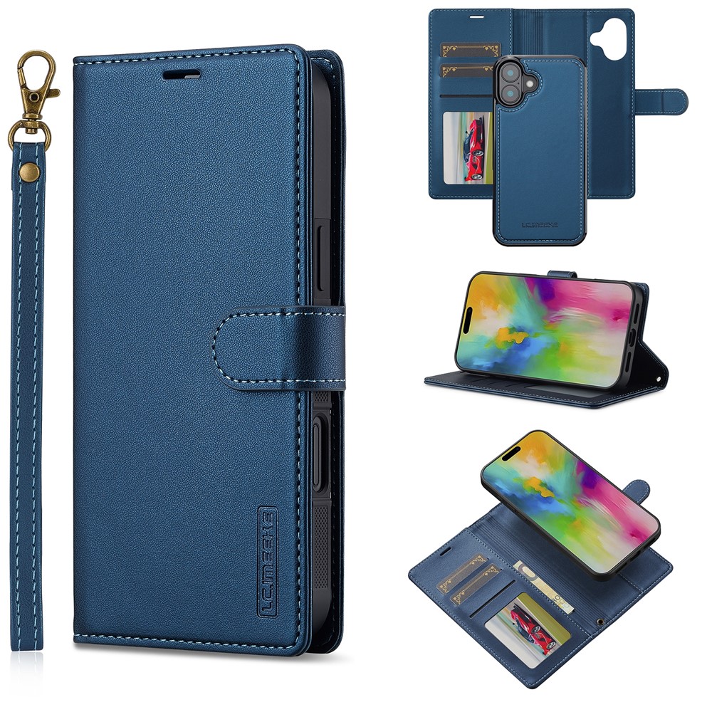 LC.IMEEKE L2 Series for iPhone 17 Case PU Leather Wallet Detachable Magnetic Phone Cover - Blue