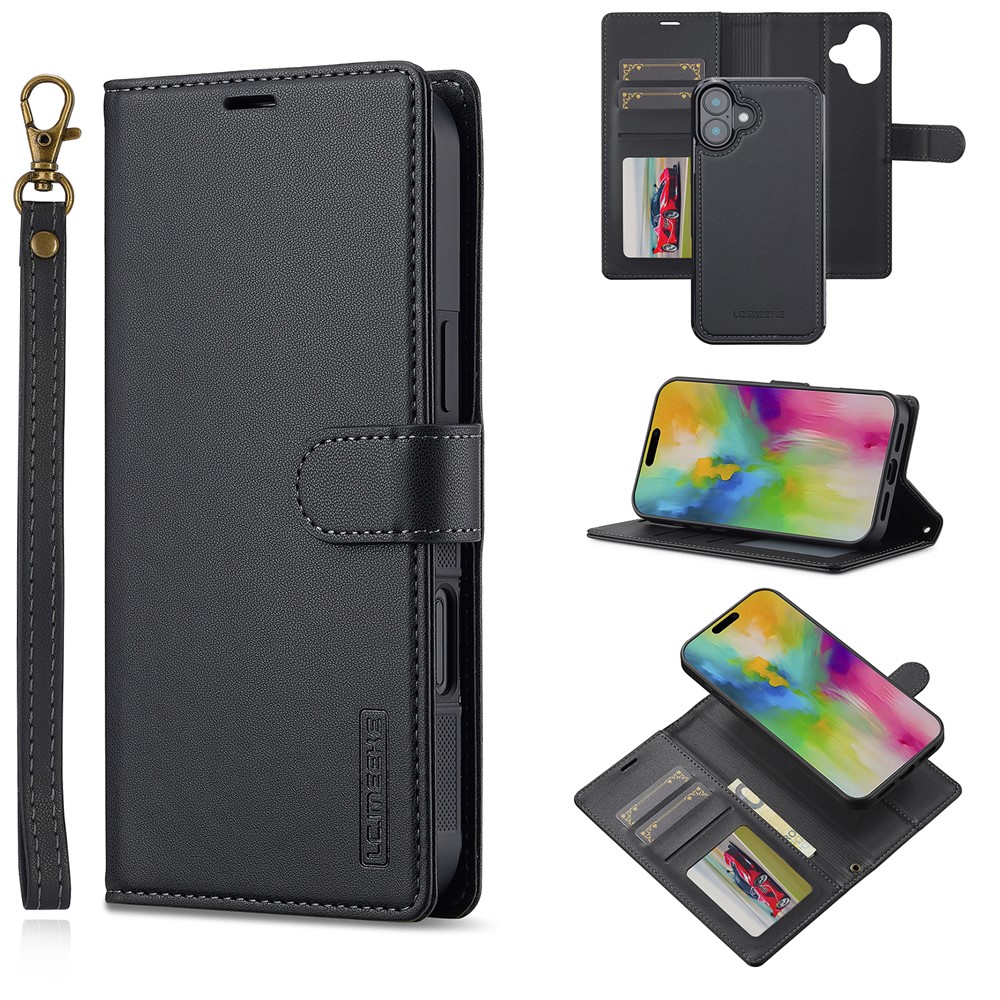 LC.IMEEKE L2 Series for iPhone 17 Case PU Leather Wallet Detachable Magnetic Phone Cover - Black