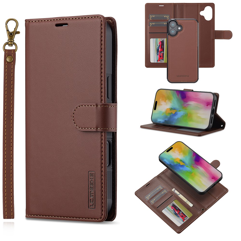 LC.IMEEKE L2 Series for iPhone 17 Case PU Leather Wallet Detachable Magnetic Phone Cover - Brown