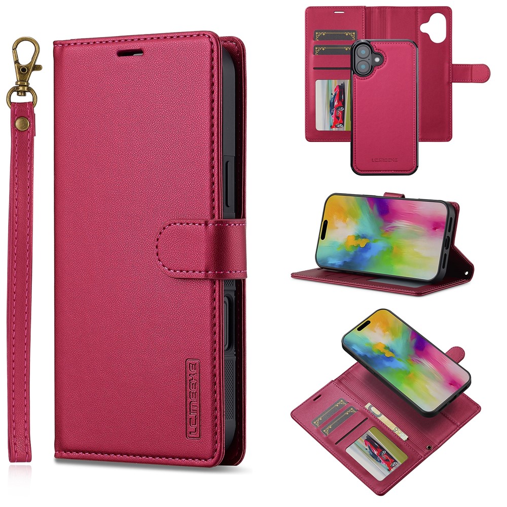 LC.IMEEKE L2 Series for iPhone 17 Case PU Leather Wallet Detachable Magnetic Phone Cover - Red