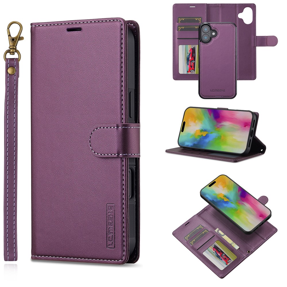 LC.IMEEKE L2 Series for iPhone 17 Case PU Leather Wallet Detachable Magnetic Phone Cover - Purple