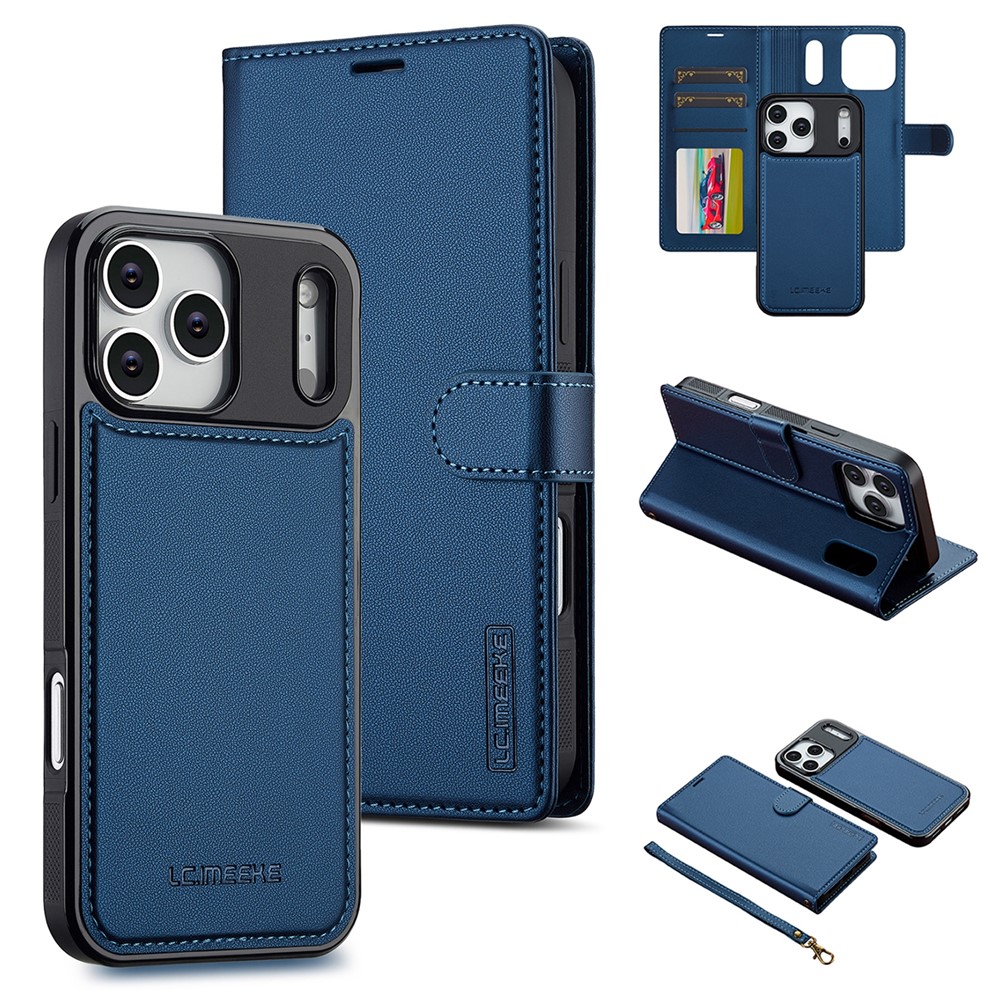 LC.IMEEKE L2 Series for iPhone 17 Pro Max Case PU Leather Wallet Detachable Magnetic Phone Cover - Blue