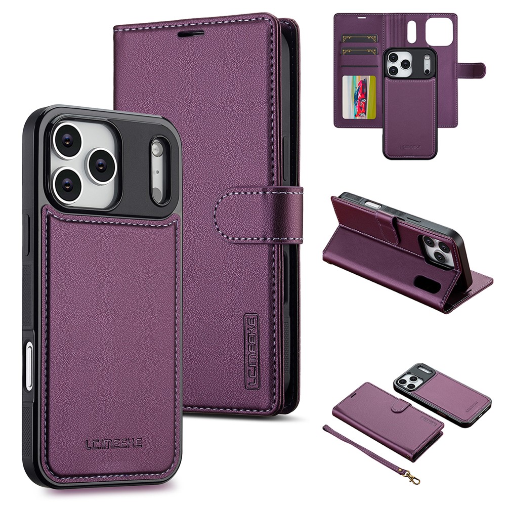 LC.IMEEKE L2 Series for iPhone 17 Pro Max Case PU Leather Wallet Detachable Magnetic Phone Cover - Purple