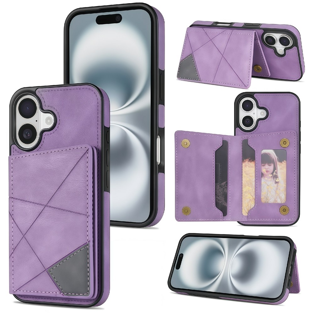 For iPhone 17 Case Line Imprinted Color Splicing Leather Phone Cover - Purple