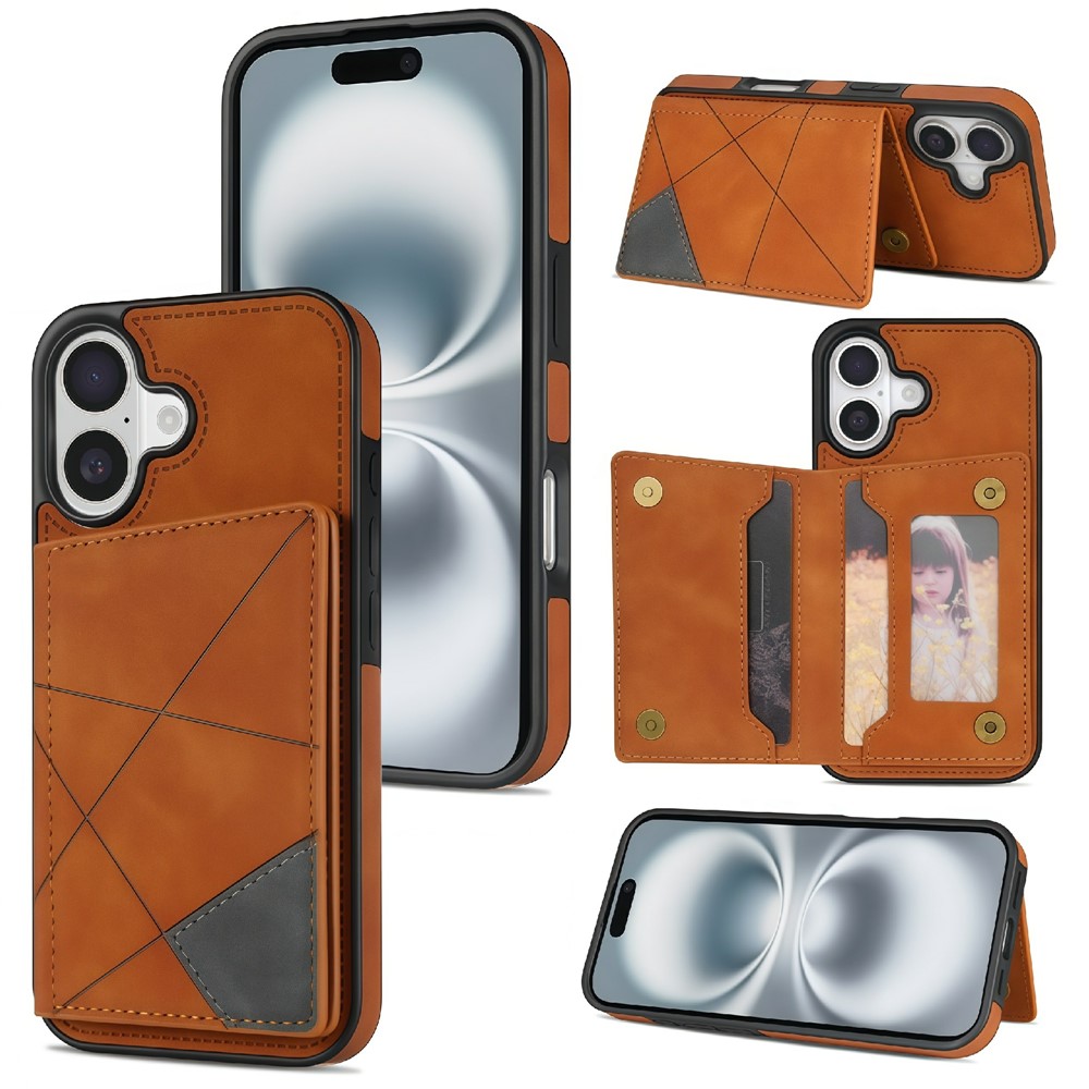 For iPhone 17 Case Line Imprinted Color Splicing Leather Phone Cover - Orange