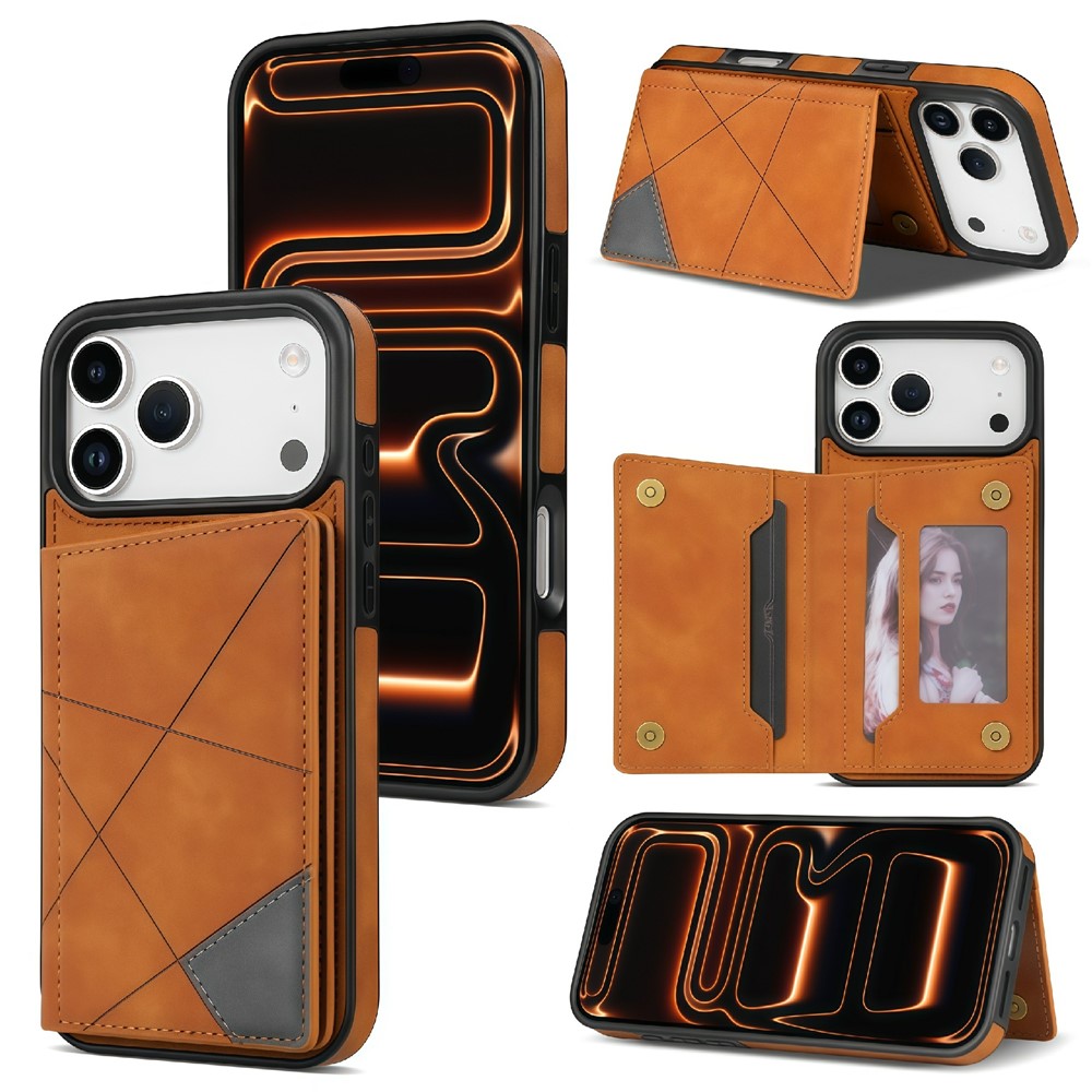 For iPhone 17 Pro Max Case Line Imprinted Color Splicing Leather Phone Cover - Orange