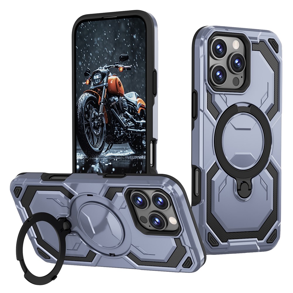 For iPhone 16 Pro Max Magnetic Case Ring Kickstand PC + TPU Hybrid Phone Cover - Baby Blue