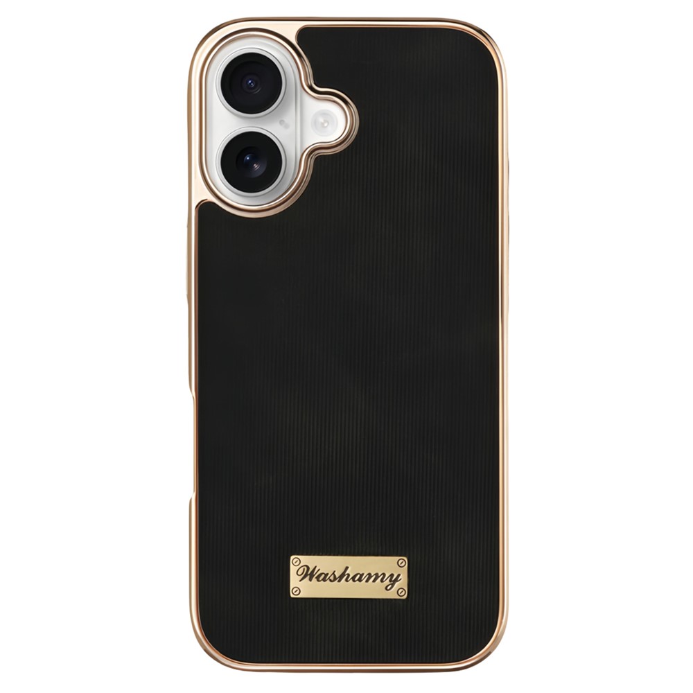 For iPhone 17 Case Compatible with MagSafe Electroplating Frame PU Leather PC TPU Phone Cover - Black