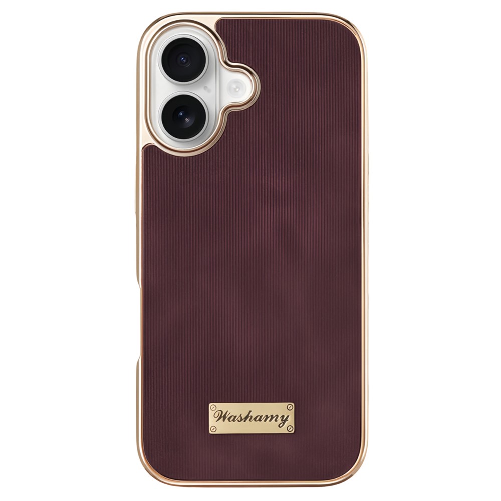 For iPhone 17 Case Compatible with MagSafe Electroplating Frame PU Leather PC TPU Phone Cover - Wine Red