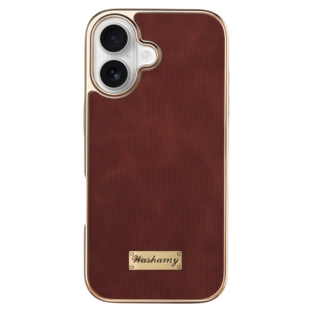 For iPhone 17 Case Compatible with MagSafe Electroplating Frame PU Leather PC TPU Phone Cover - Brown
