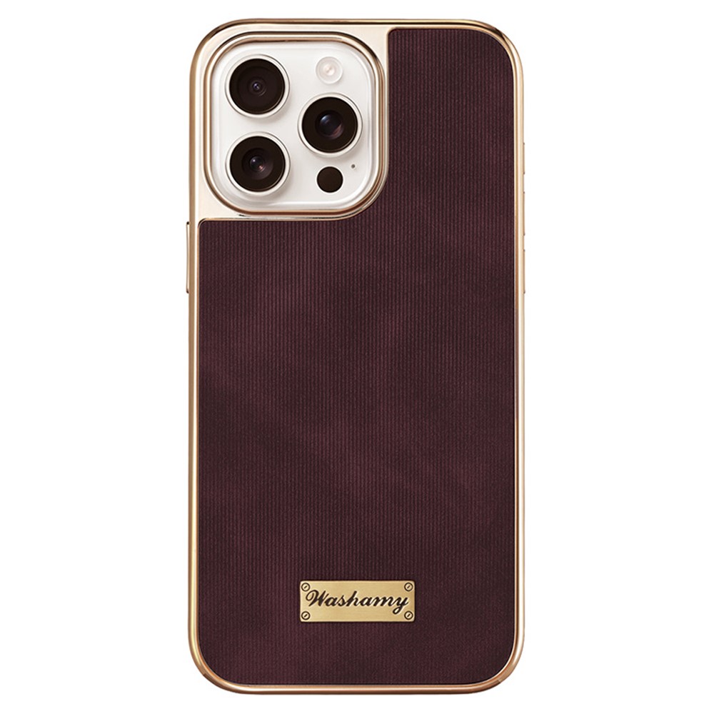 For iPhone 14 Pro Case Compatible with MagSafe Electroplating Frame PU Leather PC TPU Phone Cover - Wine Red