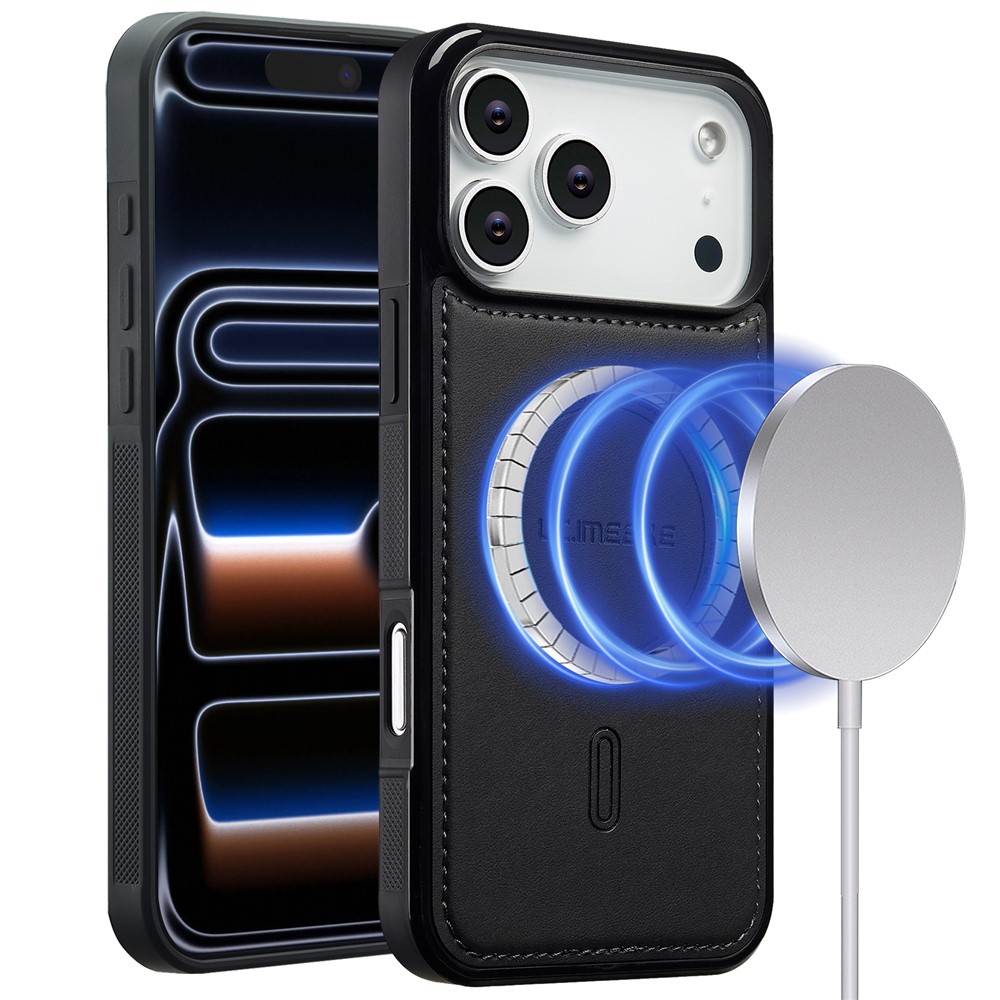 LC.IMEEKE L6 For iPhone 17 Pro Max Case PU Leather Coated PC TPU Phone Cover Compatible with MagSafe - - Black