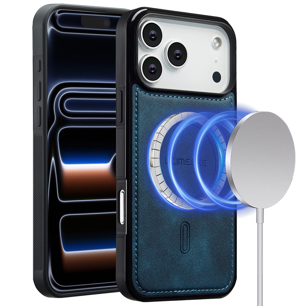 LC.IMEEKE L6 For iPhone 17 Pro Max Case PU Leather Coated PC TPU Phone Cover Compatible with MagSafe - - Blue