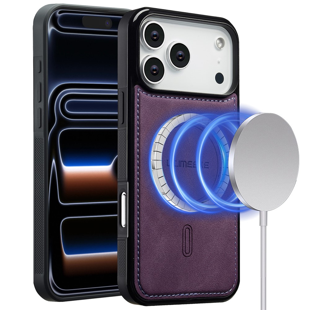 LC.IMEEKE L6 For iPhone 17 Pro Max Case PU Leather Coated PC TPU Phone Cover Compatible with MagSafe - - Purple