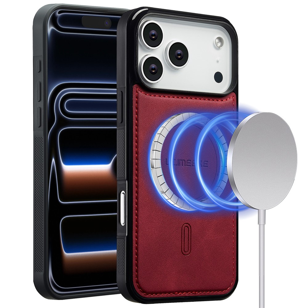 LC.IMEEKE L6 For iPhone 17 Pro Max Case PU Leather Coated PC TPU Phone Cover Compatible with MagSafe - - Red