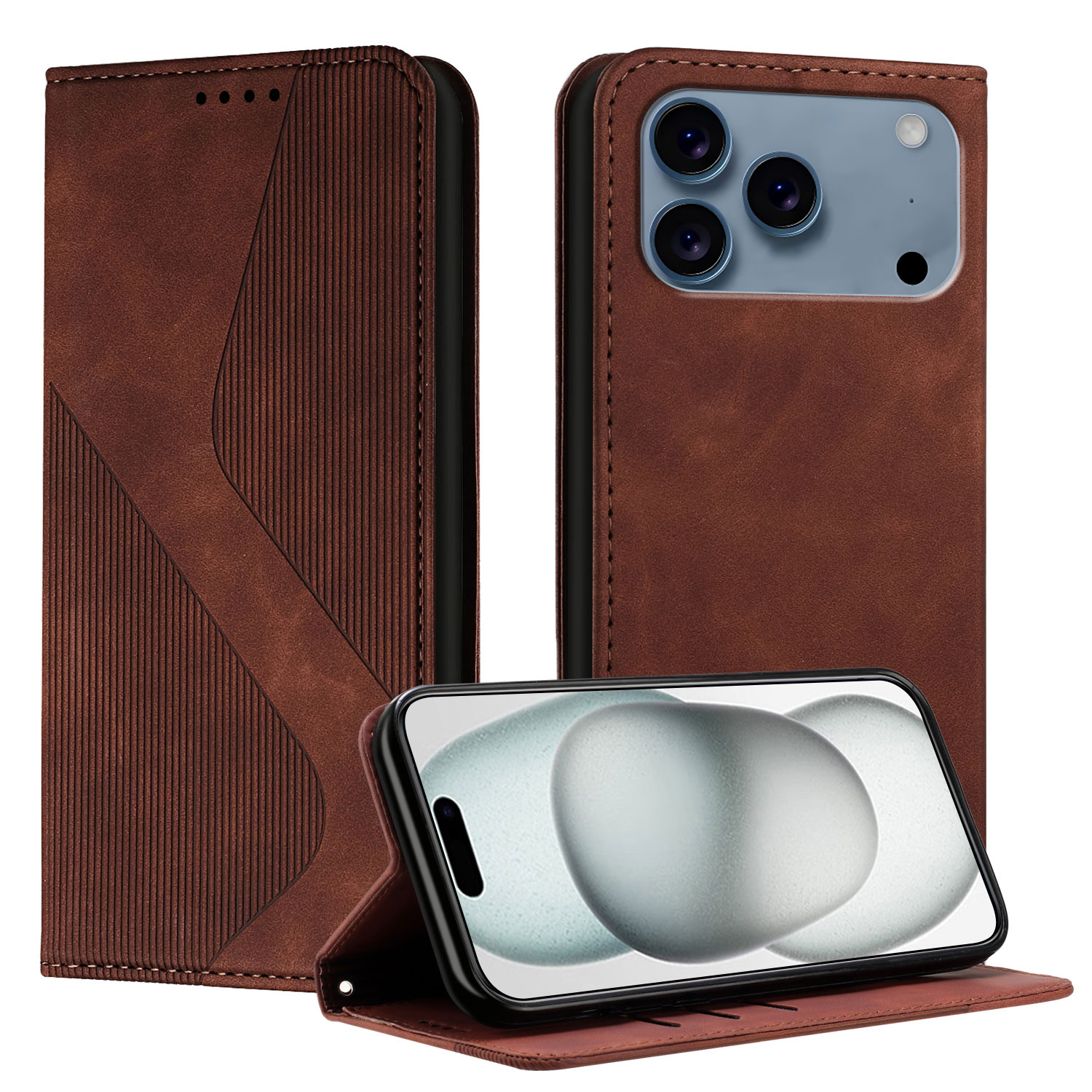 For iPhone 17 Pro Max Phone Cover Skin-touch Feel Leather Wallet Case with Stand - Brown