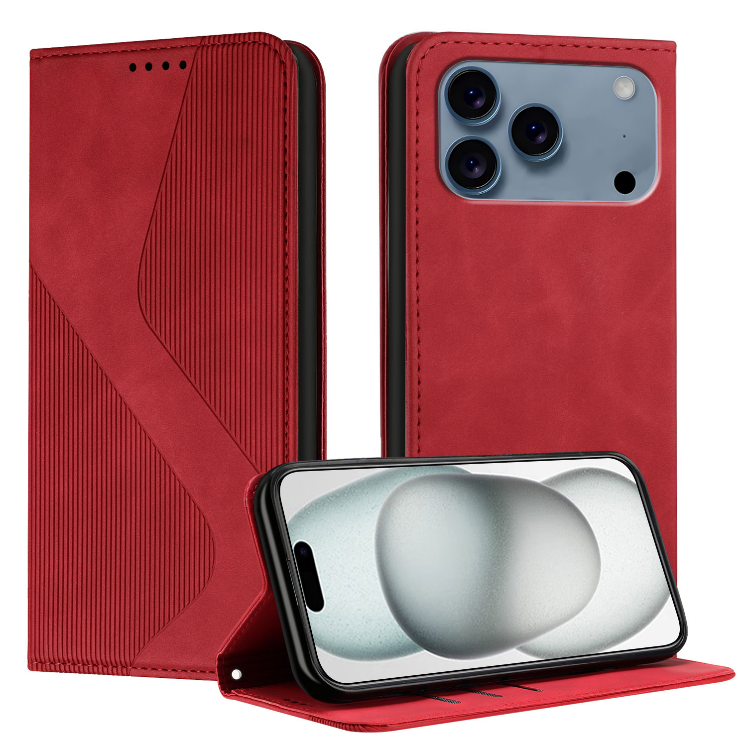 For iPhone 17 Pro Phone Cover Skin-touch Feel Leather Wallet Case with Stand - Red