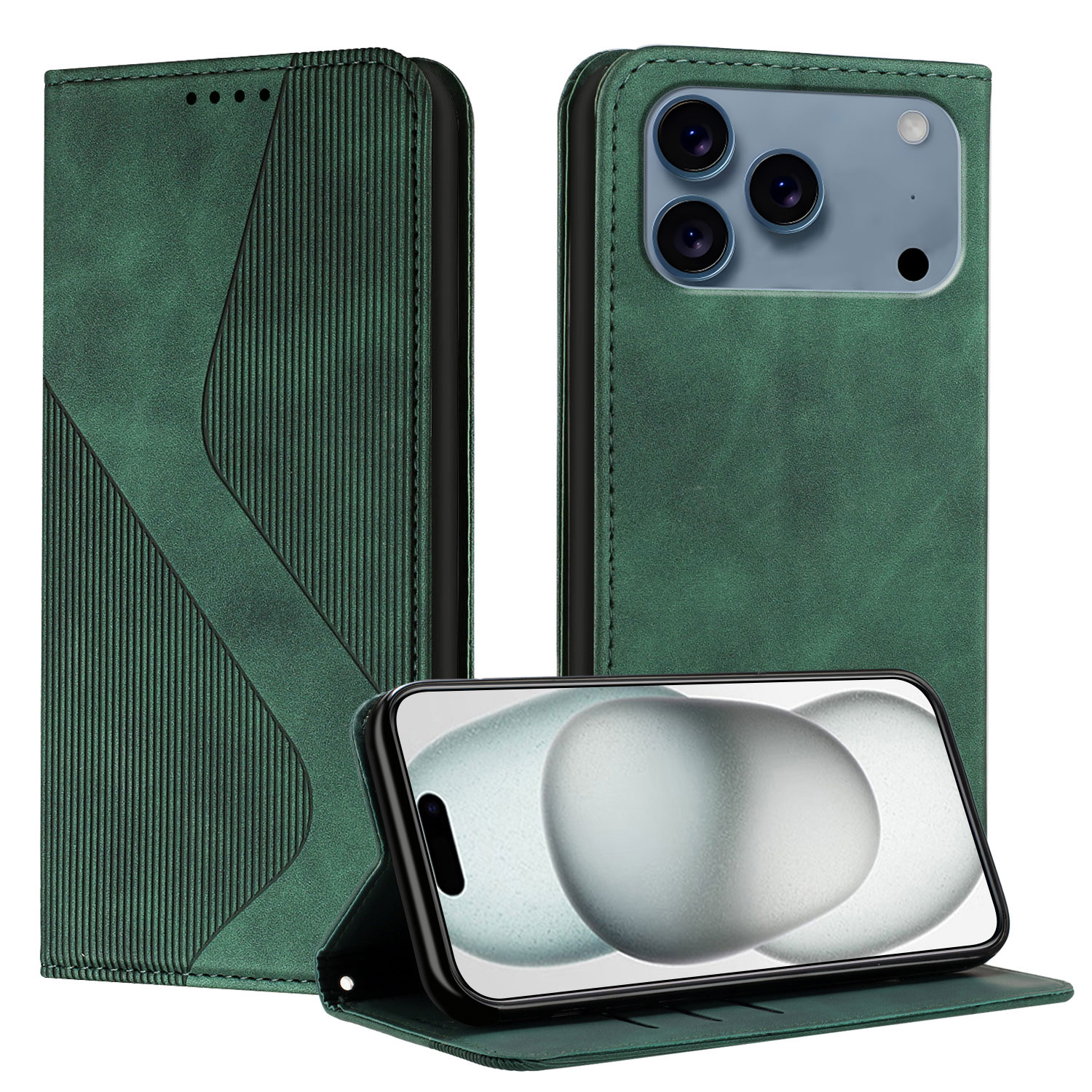 For iPhone 17 Pro Phone Cover Skin-touch Feel Leather Wallet Case with Stand - Green