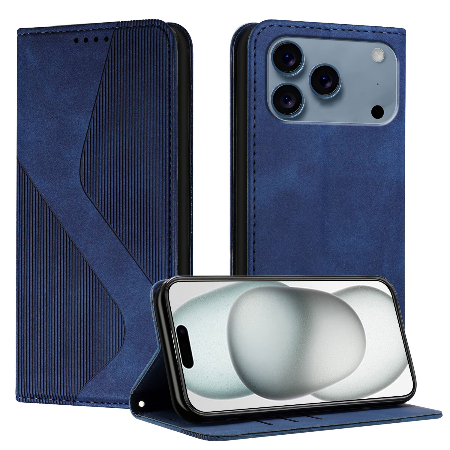 For iPhone 17 Pro Phone Cover Skin-touch Feel Leather Wallet Case with Stand - Blue