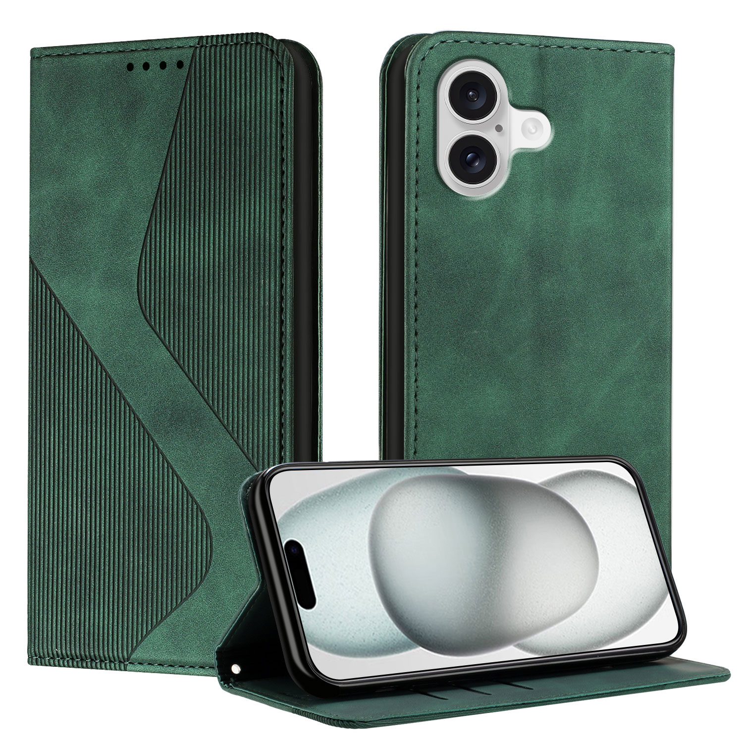 For iPhone 17 Phone Cover Skin-touch Feel Leather Wallet Case with Stand - Green