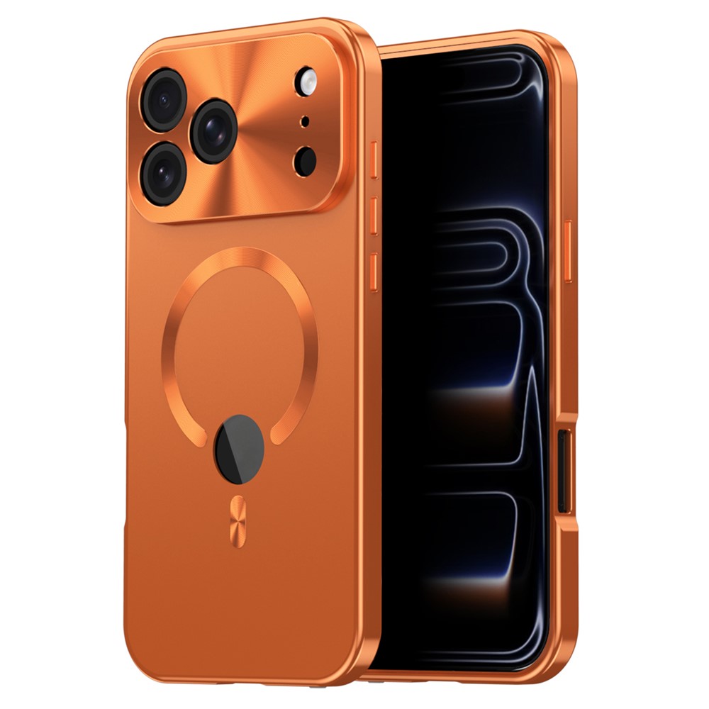 For iPhone 17 Pro Max Case Compatible with MagSafe PC + Metal Phone Cover with Anti Spy Screen Film - Orange