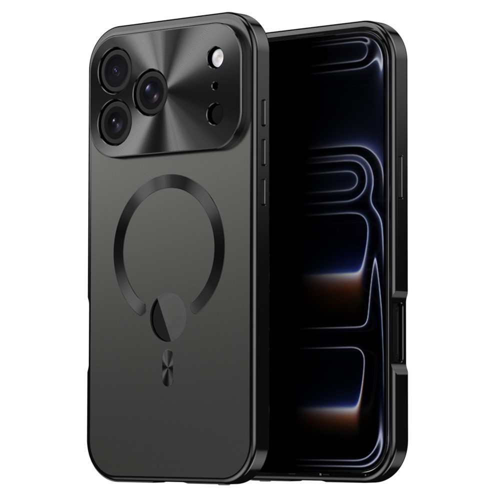 For iPhone 17 Pro Max Case Compatible with MagSafe PC + Metal Phone Cover with Anti Spy Screen Film - Black