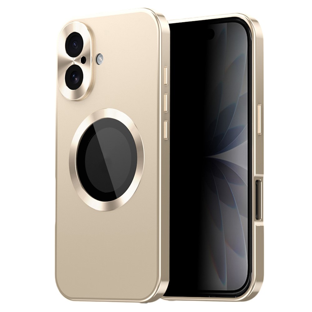 For iPhone 17 Case Compatible with MagSafe PC + Metal Phone Cover with Anti Spy Screen Film - Gold