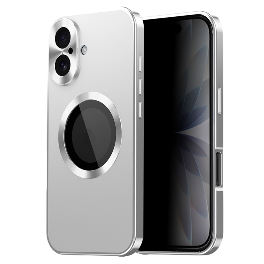 For iPhone 17 Case Compatible with MagSafe PC + Metal Phone Cover with Anti Spy Screen Film - Silver
