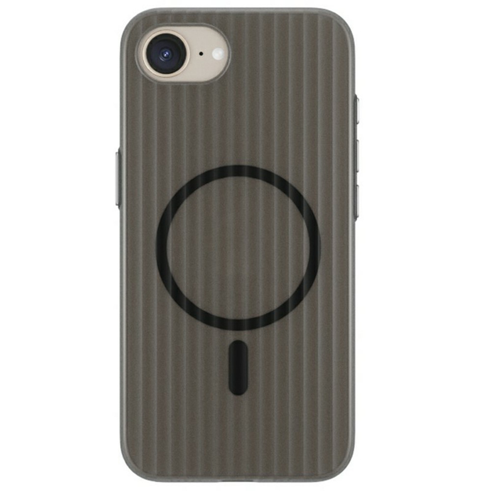 For iPhone 16e Case Compatible with MagSafe Corrugated Texture Hard PC Phone Cover - Transparent Black